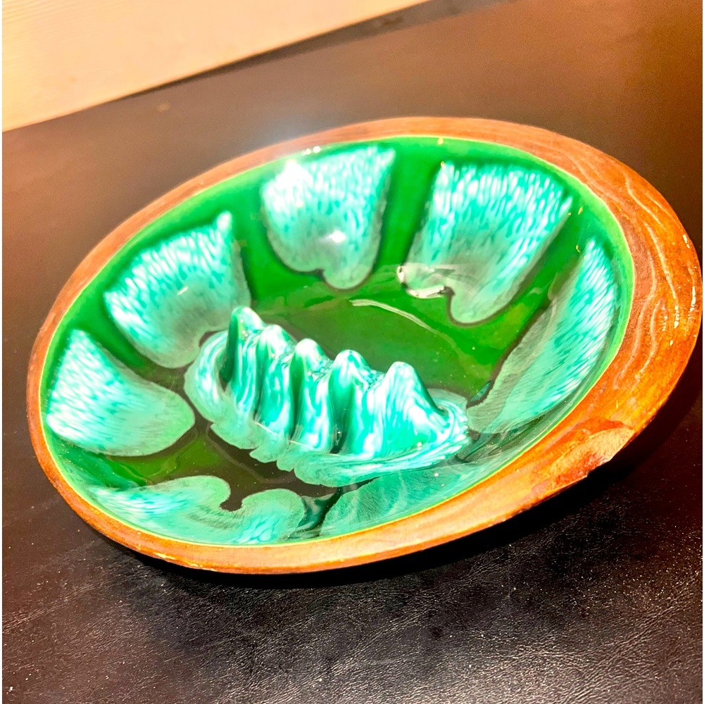 - Vintage MCM Ashtray, Calif. Pottery Sequoia, Rich Green/ Wood ceramic, 1…